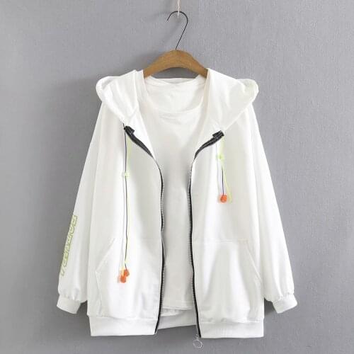 Zip hoodie for women 2021 autumn fashion letter print loose women Sweatshirt oversize black white pink Womens coat