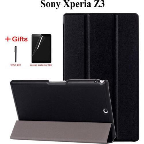Slim Flip PU Leather Case for Sony Xperia Z3 Compact 8.0 inch Tablet PU Leather Stand Protective Cover Folding Case+film+pen