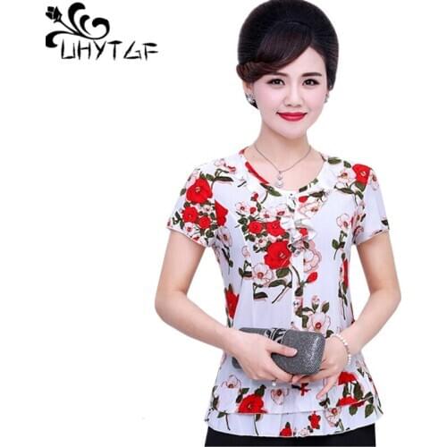 UHYTGF fashion female t-shirt short sleeve printed pullover slim plus size tops harajuku thin tshirt summer womens clothing 1016