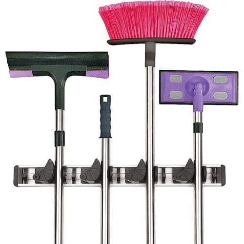 Universal Kitchen Storage Tool Holder 4 Position With 5 Hooks Wall Mounted Storage Organizer Mop and Bathroom Holders Racks