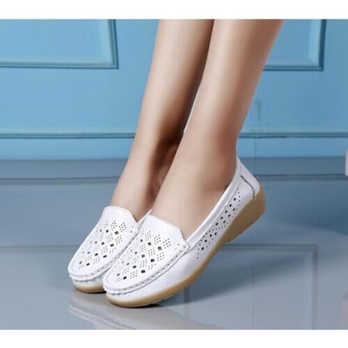 Fashion Genuine Leather Women Flats Cut-Outs Shoes Woman Hollow Summer Womens Loafers Comfortable and non-slip Female Shoes