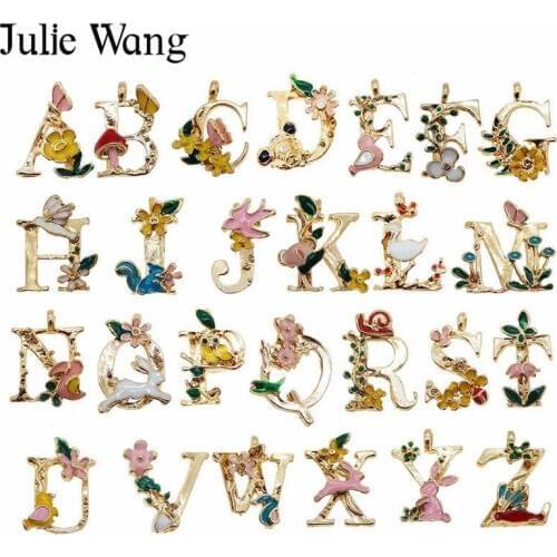 Julie Wang 26PCS Gold Tone A-Z English Initial Alphabet Letter Charm Necklace Pendant Earrings Jewelry Making Accessory