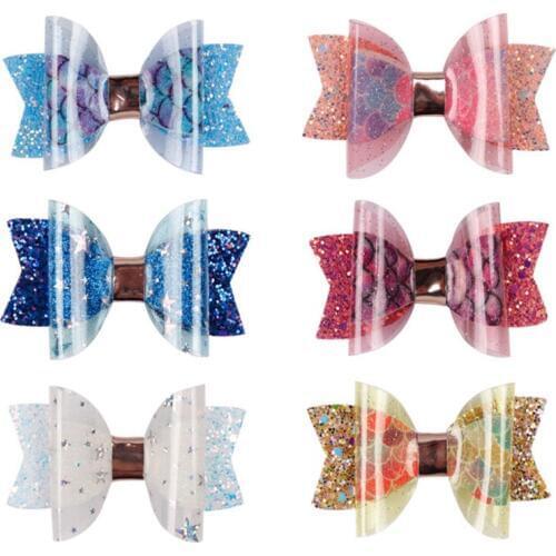 10pcs/lot Fashion Glitter Gradient Laser Double Layer Bow Hairpins Glitter Bowknot Hair Clips Creative Princess Hair Accessories
