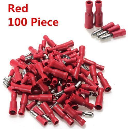100pcs/lot New arrival! Portable Bullet Crimp Red Male Female Insulated Terminals Connector Wire 22-16 AWG