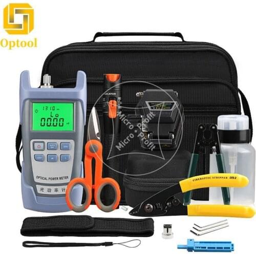 16pcs/set Fiber Optic FTTH Tool Kit with Optical Power Meter 10MW Visual Fault Locator with AUA-6C Fiber Cleaver Wire stripper