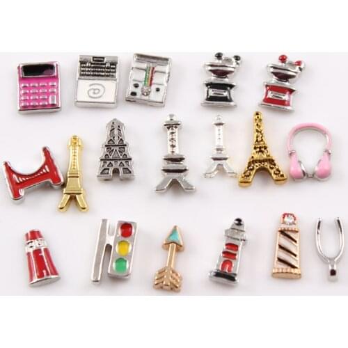 2018 Silver Gold color Mixed Calc Headset Tower Eiffel Floating Charms Enamel Charms Fit Floating Locket Pendant 30pcs/lot