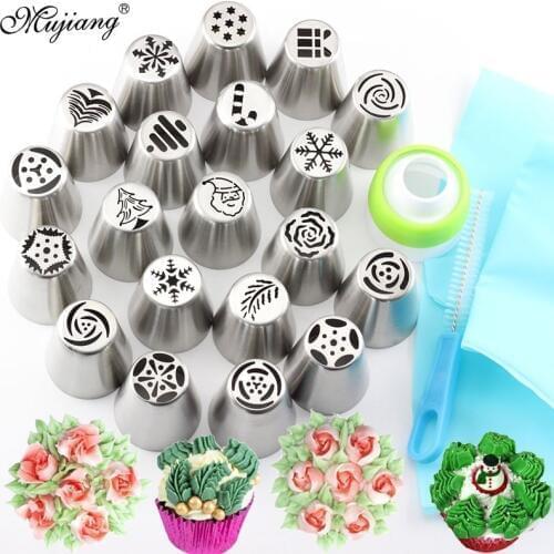 23Pcs Russian Tulip Icing Piping Tips Christmas Design Pastry Nozzles Cupcake Cookie Decoration Pastry Baking Confectionery Tool