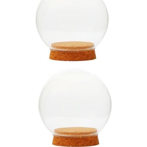 2xDia 12cm Display Cloche Jar with Wooden Base Decorative Crafts