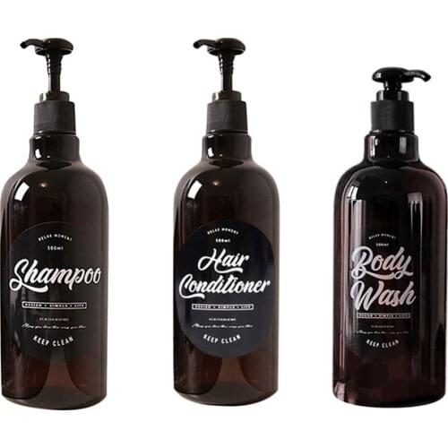 3 in 1 Set Bathroom Shampoo Bottle Soap Dispenser Body Wash Hair Conditioner Refillable Bottle Plastic Storage Jar 500ml #L3