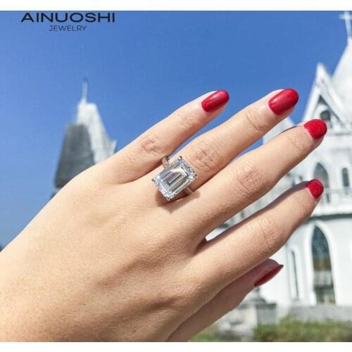 AINUOSHI 925 Sterling Silver Emerlad Cut 6ct SONA Diamond Engagement Rings for Women Promise Solitaire Ring Christmas Gift
