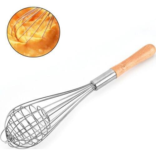 Stainless steel Eggbeater Cream Mixer Spin Stirrer Egg Whisk Manual Wood Handle Knead Dough Rotary Eggbeater Stiring Stick 1pcs