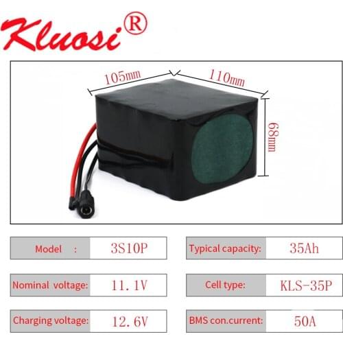 KLUOSI 12V 35Ah 3S10P 450Watt 12V Battery 12.6V Lithium Battery Pack with 50A BMS for Inverter Tour Car Child Car Solar Light