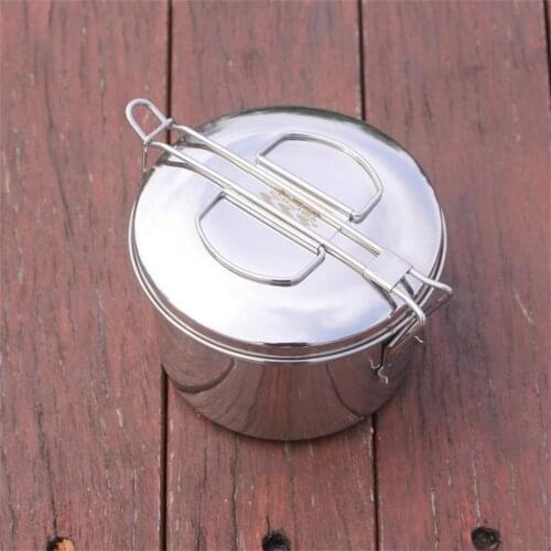Stainless Steel Lunch Container for Cooking Food Storage Box with Folding Grip - Metal Bento Box Double Layers
