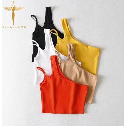 Summer Sexy Slim Irregular Halter Crop Tops Womens Clothing One Shoulder Strap Tank Tops Female Short Camisole White Vest Casual