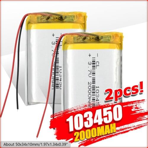 Size 103450 3.7v 2000mAh li-ion Lipo cells Lithium Li-Po Polymer Rechargeable Battery For interphone POS GPS Bluetooth speaker