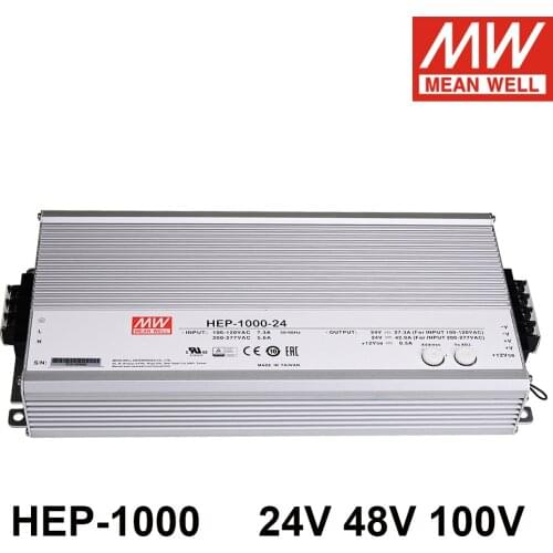 Mean Well HEP-1000 24V 48V 100V 1000W Single Output Power Supply with PFC Function For Harsh Environment IP65 HEP-1000-24