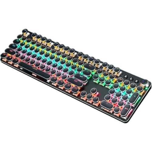 1XCB Mechanical Gaming Keyboard,Blue Switches,USB Wired,Cool Wired Retro Steam Punk Typewriter Round Keycaps