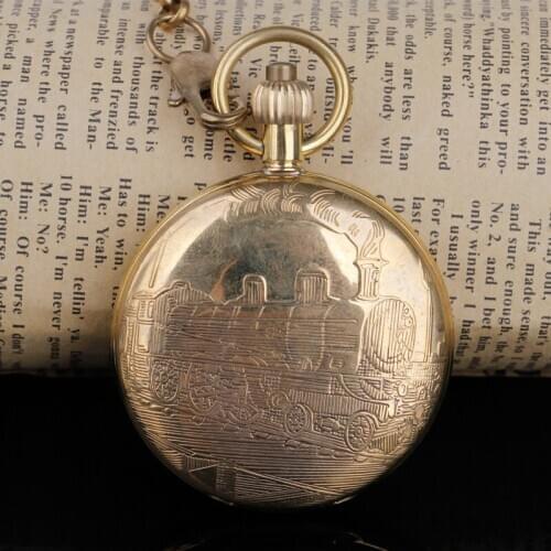 High Quality Golden Hand Wind Mechanical Pocket Watch Roman Number Dial Pendant Chain Fob Watch Relogio DeBolso PJX009