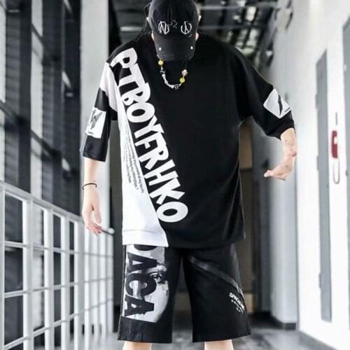 2021 Fashion Trend TShirts for Men Safari Style Streetwear Punk Clothes Tilted Pattern Printing Cool Boys Basketball Sportswear