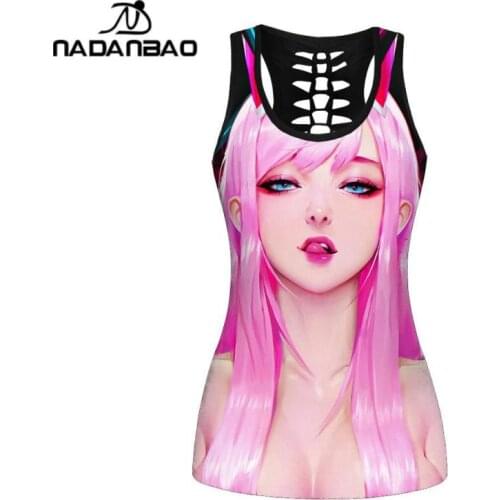 NADANBAO Fashion Women Tank Tops Sexy Hollow Out Sleeveless Top 3D Printed Female Vest Elastic Streetwear XXXXL Size