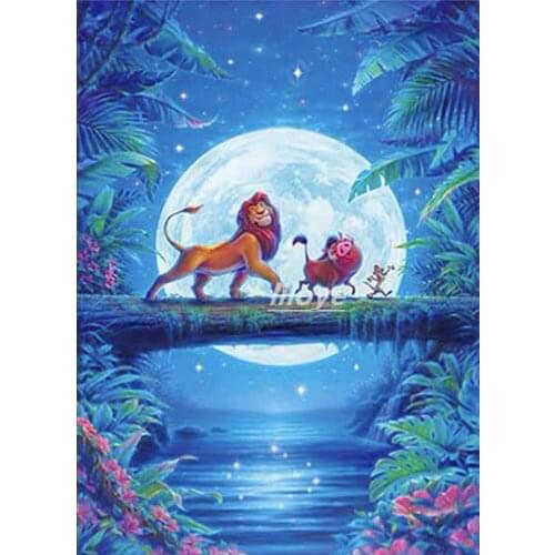 5D Diamond Painting Kit Square Round Full Embroidered Mosaic DIY Moonlight Animal Lion Rhinestones Pictures Art Home Decor DF127