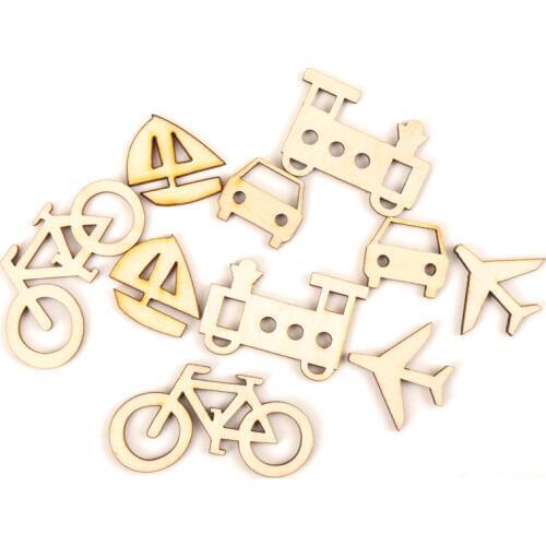 Transportation Series Pattern Natural Wooden Scrapbooking Craft For Handmade Accessory Decoration Home DIY 20-50mm 10pcs MZ185