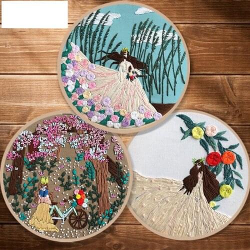 DIY Girl Flowers Pattern Cross Stitch Kit Handmade Kit European Embroidery Fabric Threads Material Set for Beginner Home Decor