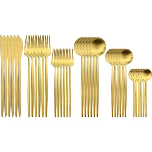 36Pcs Gold Dinnerware Set Knife Dessert Fork Coffee Spoon Tableware Stainless Steel Cutlery Set Home Kitchen Silverware Flatware