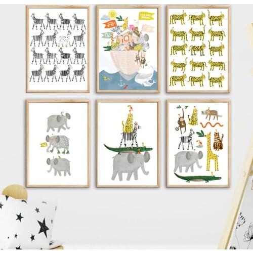 Zebra Elephant Leopard Animal Club Nursery Wall Art Canvas Painting Nordic Posters And Prints Wall Pictures Kids Baby Room Decor
