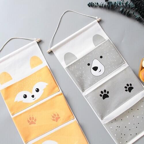 Wardrobe Wall Hanging Bag 3 Pocket Hanger Finishing Storage Box Cute Cartoon Animal Home Textile Organizer Box корзина для белья