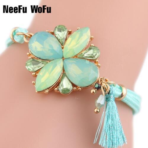 NeeFu WoFu Alloy Crystal Bracelets Pulsera Bohemia de Madera Rope Chain Estrela de Cinco Pontas Brand Bracelet Perles 2018