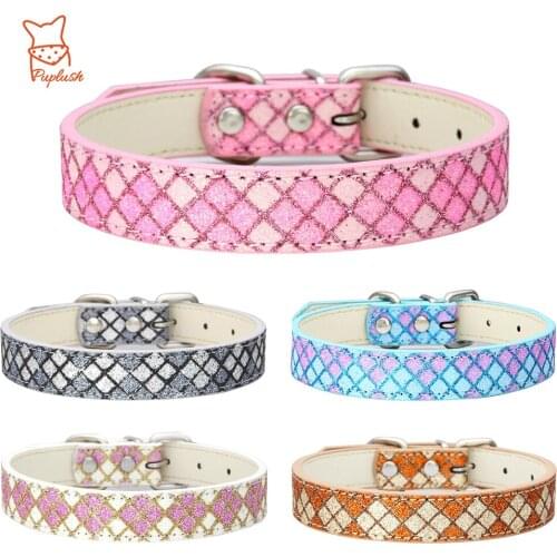 Dog Collar for Small Large Dogs PU leather Dog Collars Adjustable Plaid Rhinestone Collar for Dogs Accessory Pet Products Puppy