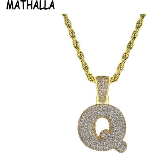 MATHALLA Letter Q Necklace and Pendant With Zircon Pavé Mens and Womens Accessories Gold Silver Hip-Hop Jewelry Gifts