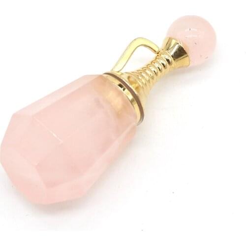 Natural Semi-precious Stone Perfume Bottle Faceted Gourd Pendant Pink Pendant for Making DIY Necklace Accessories Size 40x16mm