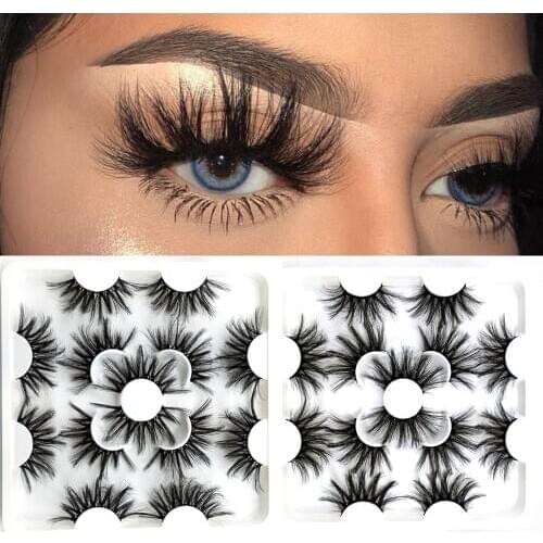 5/7 Pairs 25mm Faux Mink False Eyelashes Thick Long Wispies Fluffy Dramatic Handmade Multi-layered Lashes Extension Makeup Tools