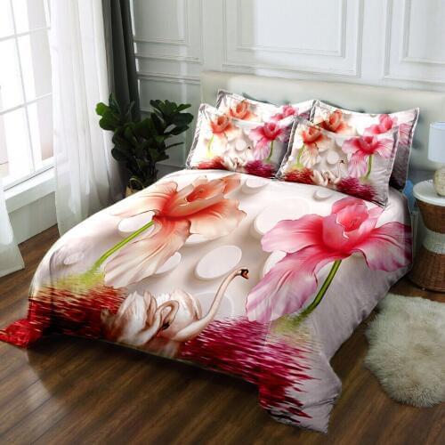 Pink 3D bedding set bedsheet Pillowcase Duvet bed cover Twin king size Queen Bed Linen Textiles Drop Ship Water flower pattern