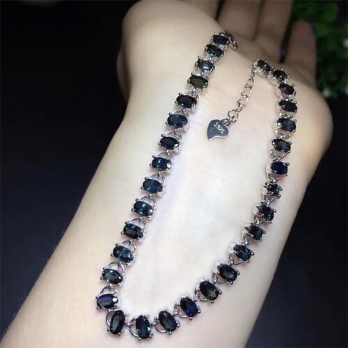 Sapphire blue flat chain +s925 bracelet 16cm +4cm FPPJ wholesale beads nature amazing gemstone