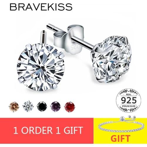 BRAVEKISS Fashion Crystal Zirconia 925 Sterling Silver Stud Earrings for Women Jewelry Cubic Zircon Stone Accessories BLE0285