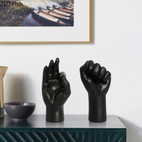 Modern Black Fist OK Gesture Resin Ornament Living Room Bookcase Desktop Crafts Human Body Artist Home Decoration Accessories