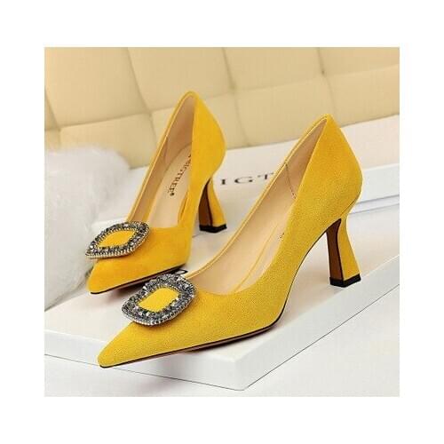 Nightclub Crystal Women Pumps Gladiator Solid Flock High Heels 7.5CM Shoes Women Shallow Sexy Party Shoes Fashion Wedding Shoes