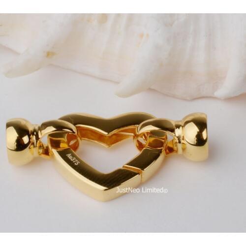 Solid 9k Karat Yellow Gold Clasp Heart Shape Au375 9ct Oro Buckle for Pearl Necklace Jewelry Findings and Components