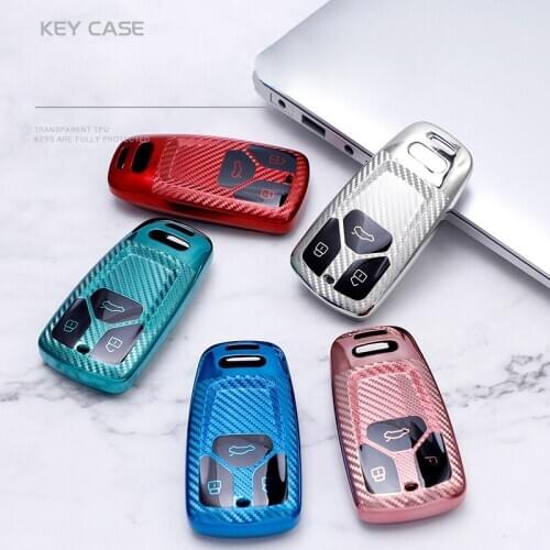 Carbon Fiber TPU Full Cover Car Key Case For AUDI A4 B9 Q5 Q7 TT TTS 8S 2016 2017 Auto Smart Remote Shell Car Styling Accessorie