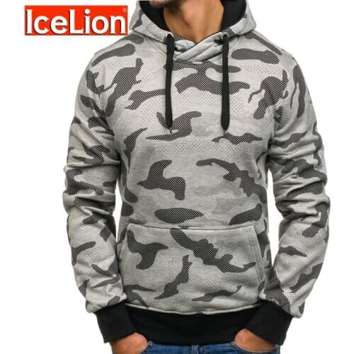 IceLion 2021 Spring Camouflage Hoodies Men Hooded Sweatshirts Slim Fit Long Sleeve Pullover Sportswear Fashion Mens Tracksuit