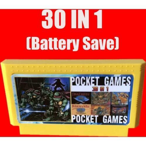 Top quality 60 Pin 8 bit Game Cartridge 30 in 1 with Earthbond turtles, Final Fantacy/ Zel-- Series Battery Save