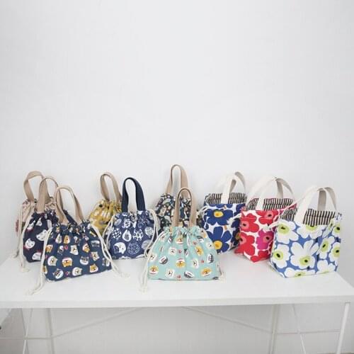Japanese Lovely Lunch Box Bento Bag Convenient Drawstring Bag With Rice Fruit Bag Portable Canvas Bag Bento Bags
