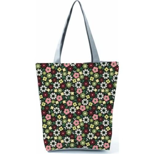 Colorful Flower Bush Printed Shoulder Bag Floral All-Match Womens Bag Fashion Eco Handbags Portable High Capacity Shopping Bags