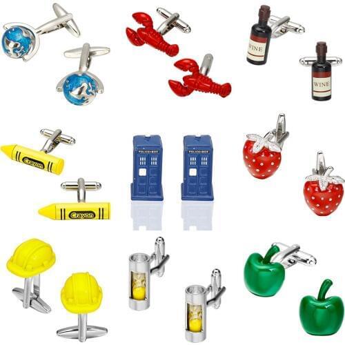 MeMolissa Novelty Cuff Button 18 Styles Option House / crayon / wine bottle / hourglass / Lobster Style Cufflinks Abotoadura