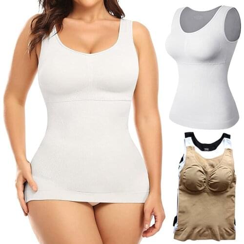 Womens Padded Shapewear Camisole Body Shaper Compression Shirt With Pads Waist Trainer Tummy Slimming Tank Tops Seamless Corset