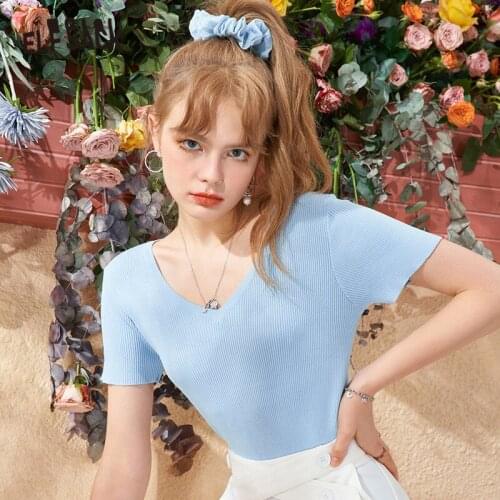 ELFSACK Solid Pure Knit Basic Women Pullover Knitwear Top,2021 Summer Vintage Minimalist Korean Ladies Basic Daily Knitwear