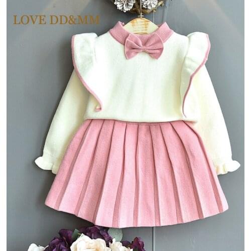 LOVE DD&MM Girls Winter Clothes Sets 2021 Long Sleeve Bow Outfits Kids Sweater Pleated Skirt Fall Children Costume